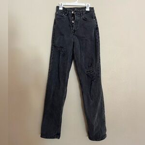 H&M Divided Women’s Jeans Black Ripped Denim 90’s Straight High Waist Size 0